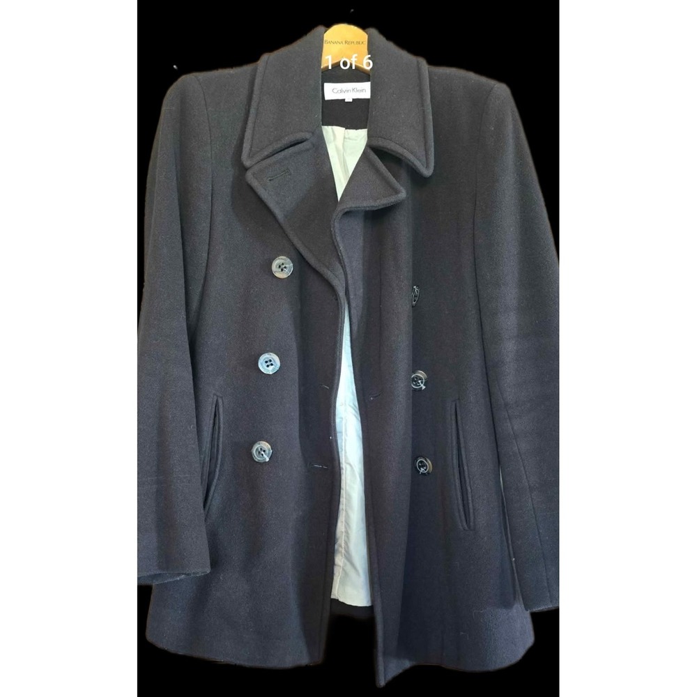 Calvin Klein Women Wool‎ Blend Black Coat Sz 6 NWT Midlength Single Breasted